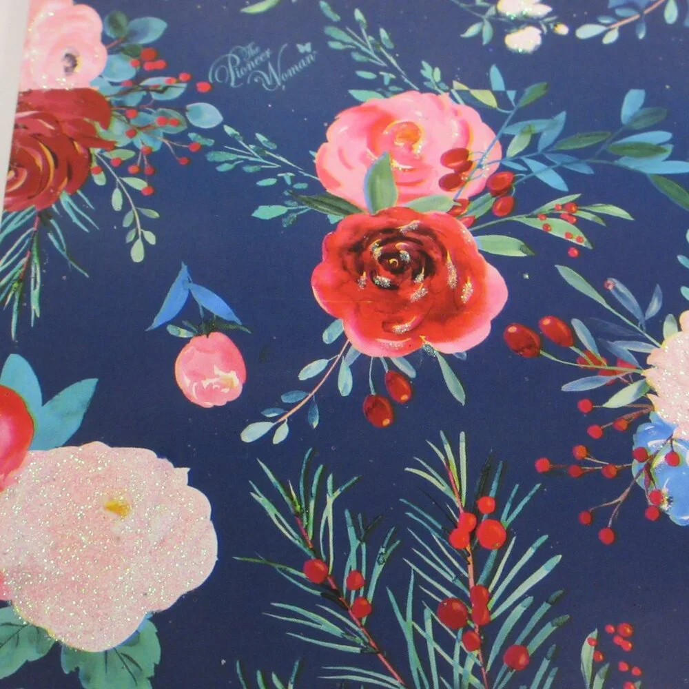 Lot of 3 Pioneer Woman Gift Bag Christmas Holiday Wishful Winter Blue Floral New